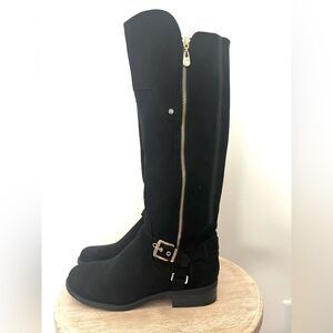 G by Guess Harson 5 Wide Calf Faux Suede Black Knee High Zip Up Boots Black 7.5